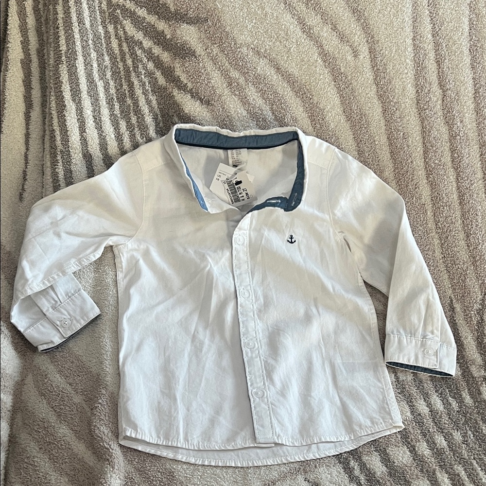 H&M White Kids Button Down Shirt with Anchor Detail NWT